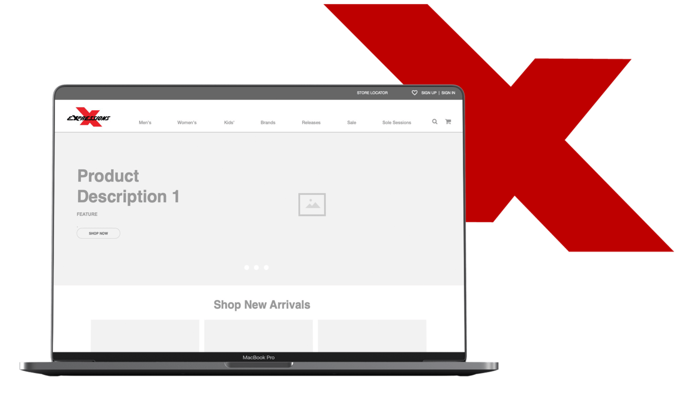 Expressions ecommerce store wireframe prototype on a laptop