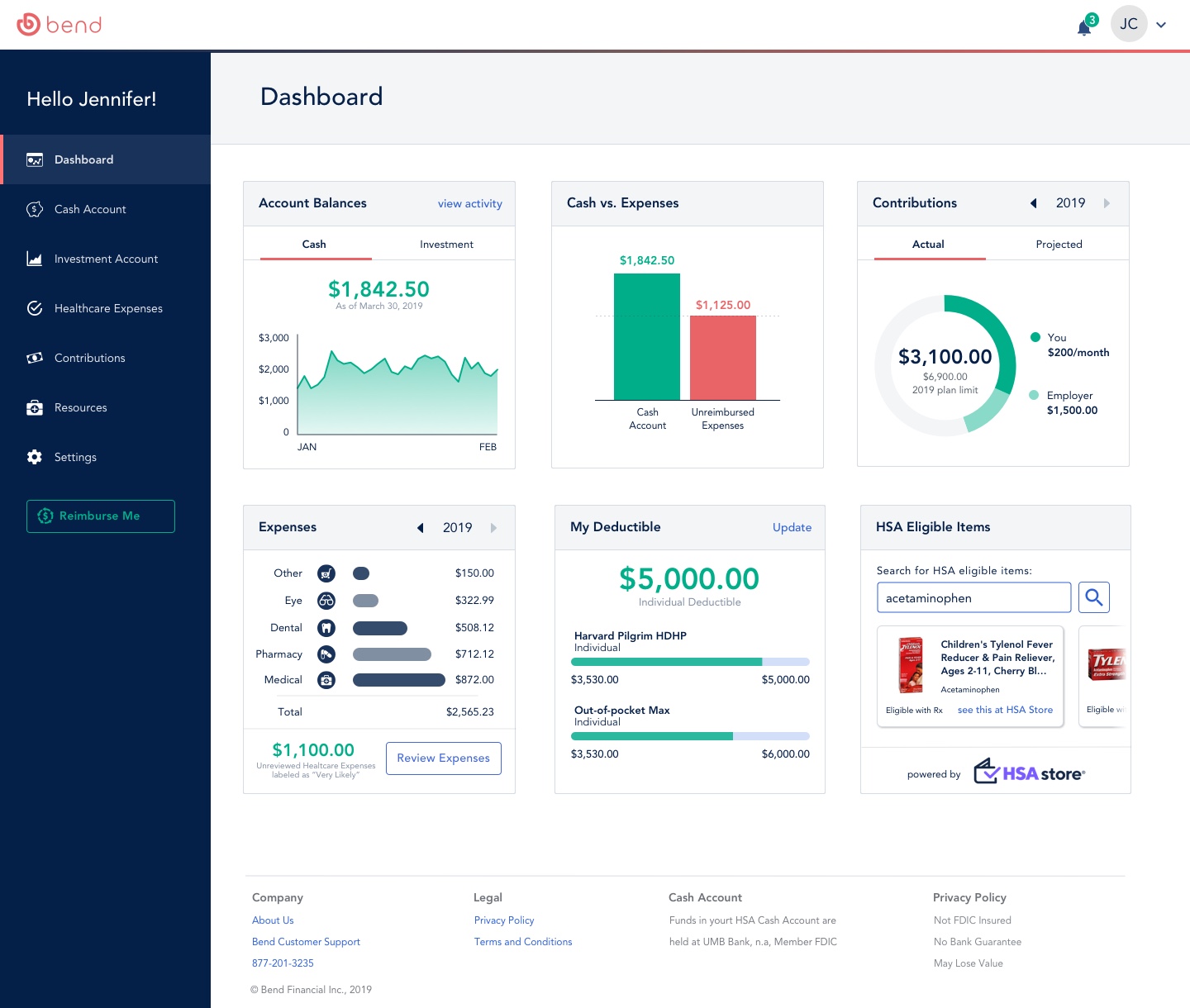 Bend HSA Portal dashboard